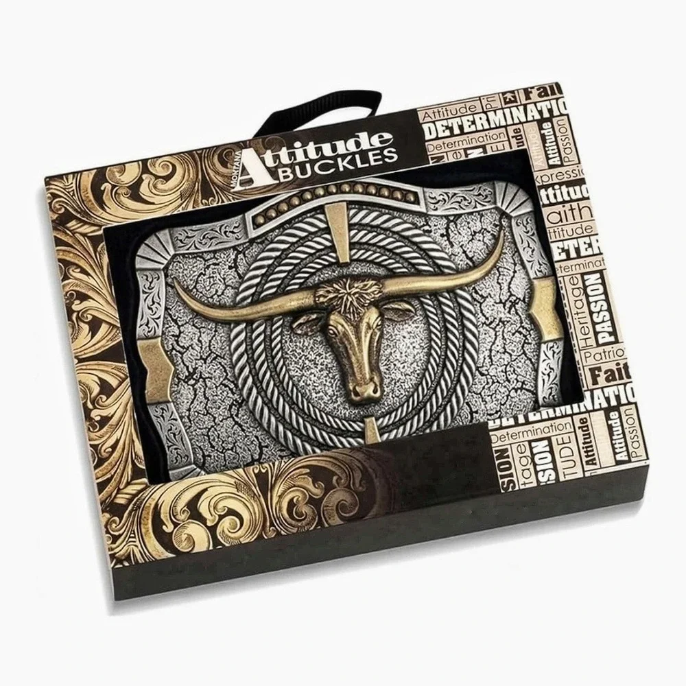 Montana Silversmiths Mens Roping Ready‎ Longhorn Attitude Belt Buckle NEW!